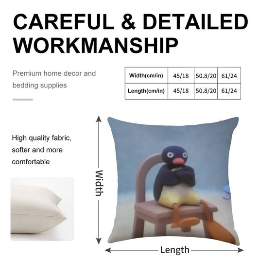 Angry Pingu Linen Throw Pillow Cover