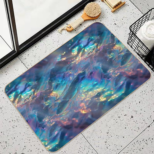 Sparkling Blue Rainbow Waves Bath Mat