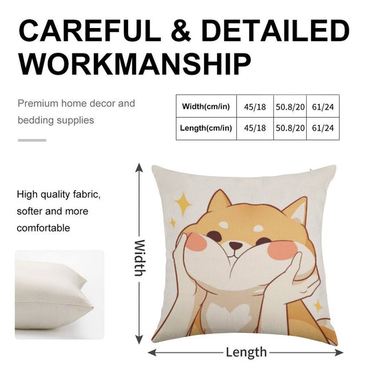 Kawaii Shiba Inu Linen Throw Pillow Cover