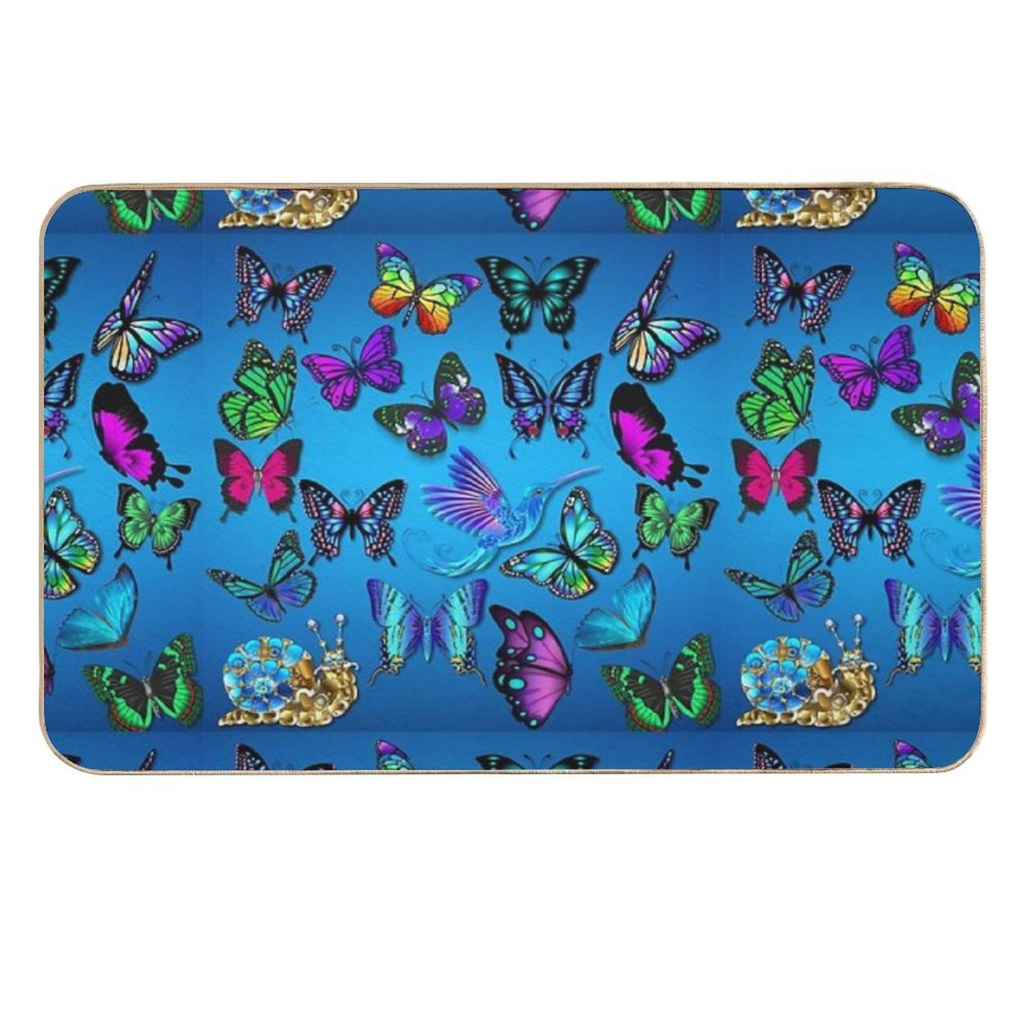 Pattern Of Butterflies, Hummingbirds And Snails Dirt-Trapping Bath Mat