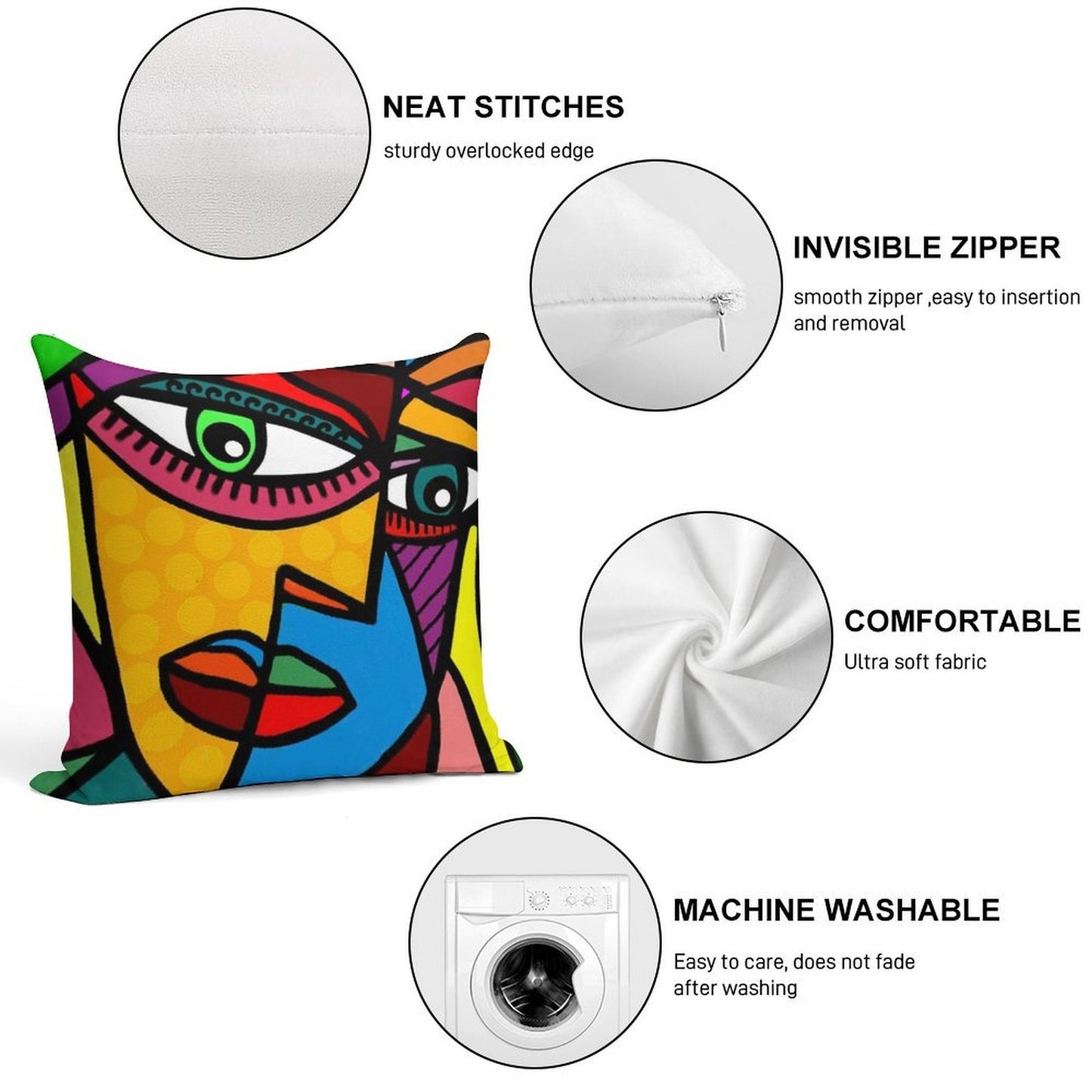 Funky Abstract Face Soft Anti-Pilling Throw Pillow