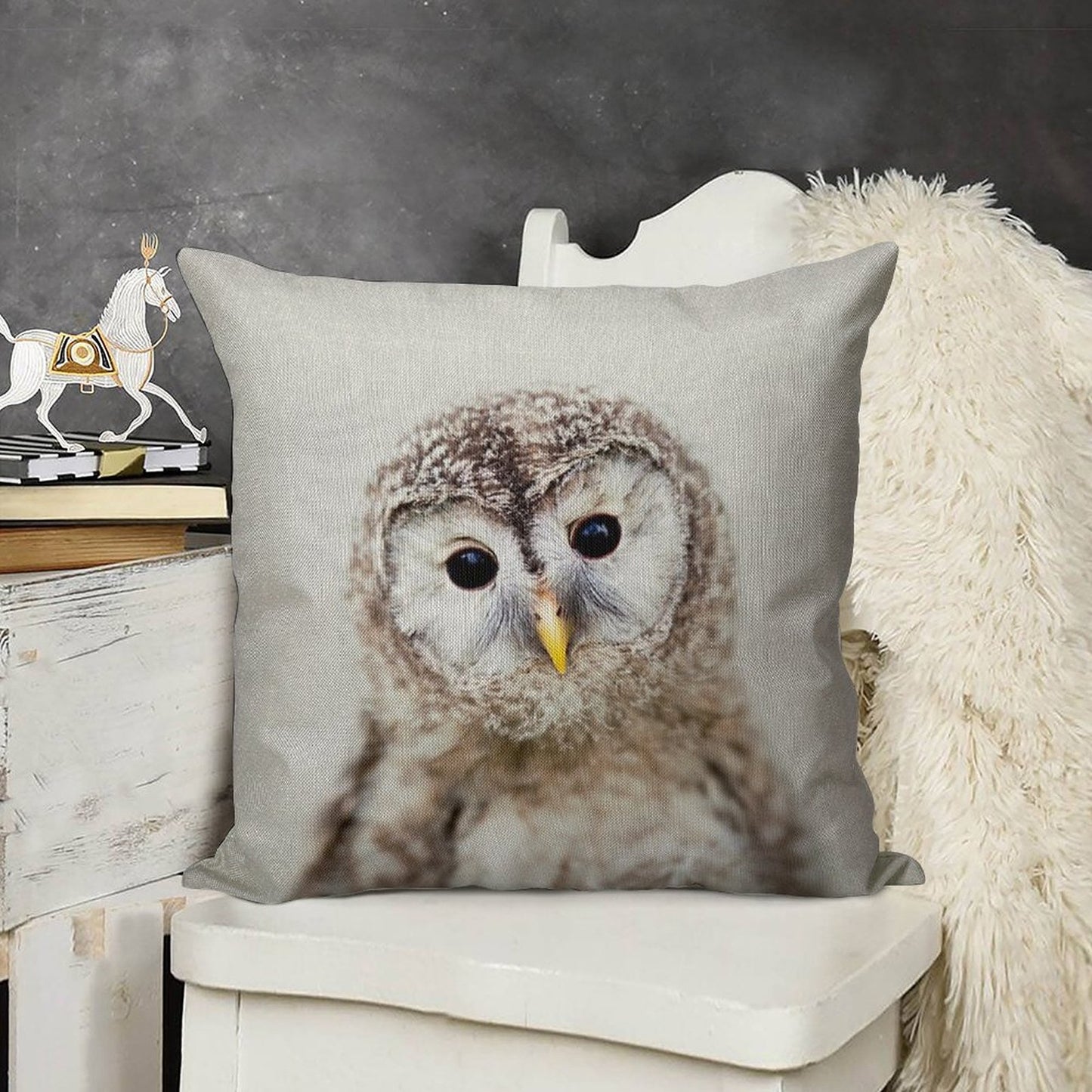 Baby Owl - Colorful Linen Throw Pillow Cover