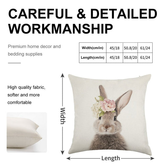 Peek-a-boo Floral Bunny Linen Throw Pillow Cover
