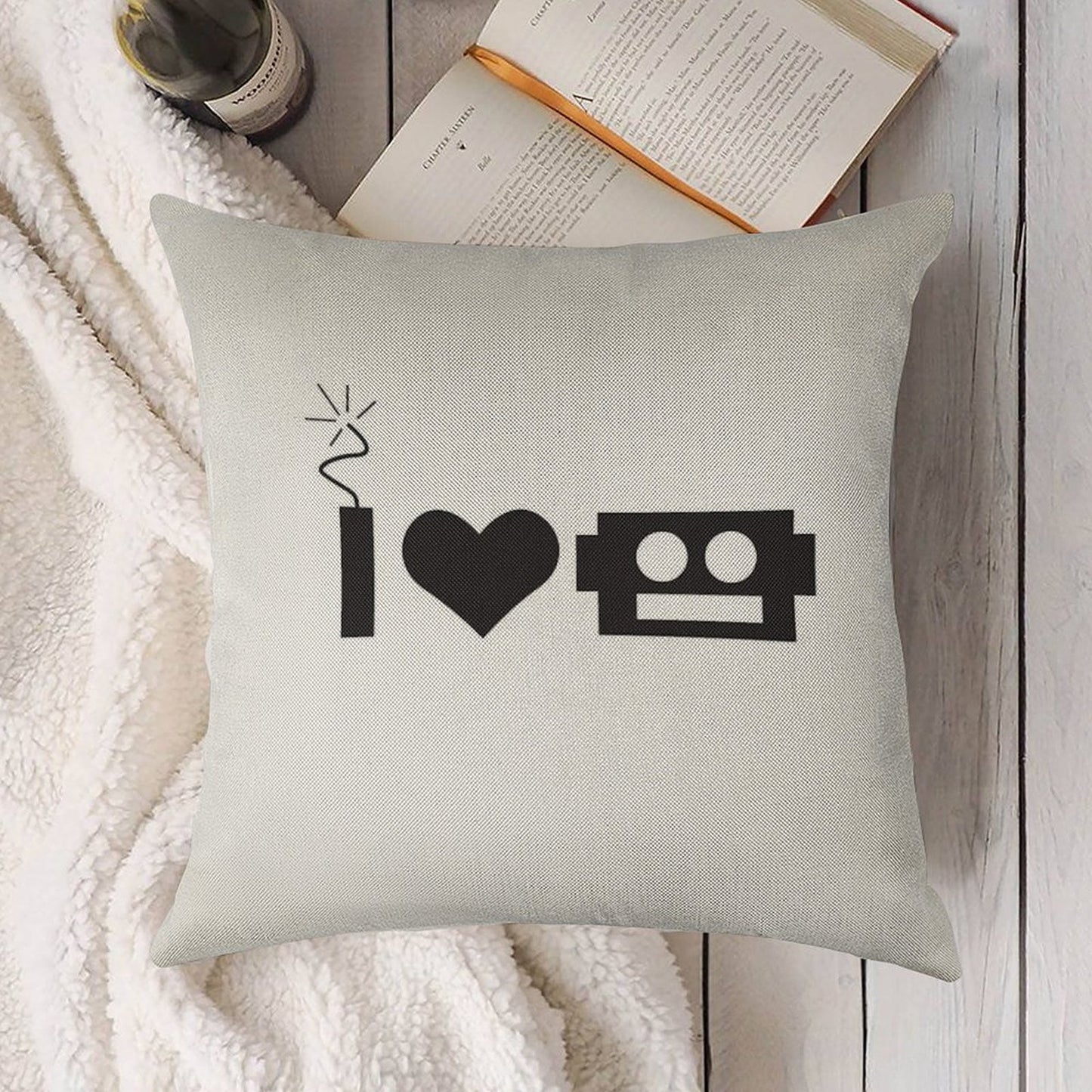 I LOVE ROBOTS THROW PILLOW Linen Throw Pillow Cover