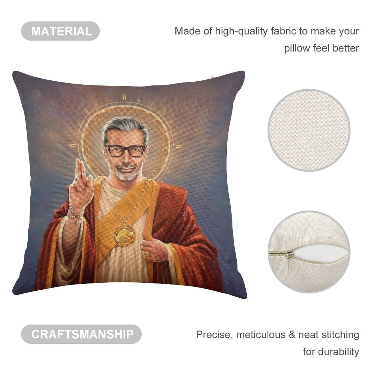 Saint Jeff of Goldblum, Jeff Goldblum Original Religious Painting Linen Throw Pillow Cover