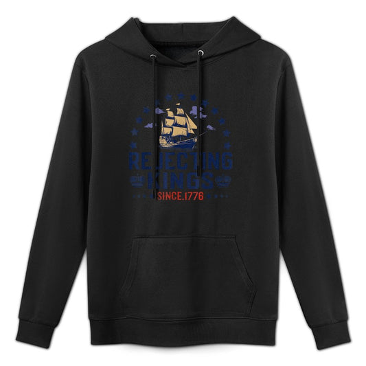 Rejecting Kings Since 1776 Vintage Patriotic No Kings Breathable Fabric Hoodie