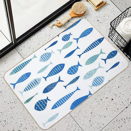 Mid Century Modern Blue Fish Fishing MCM Mid Mod Bath Mat