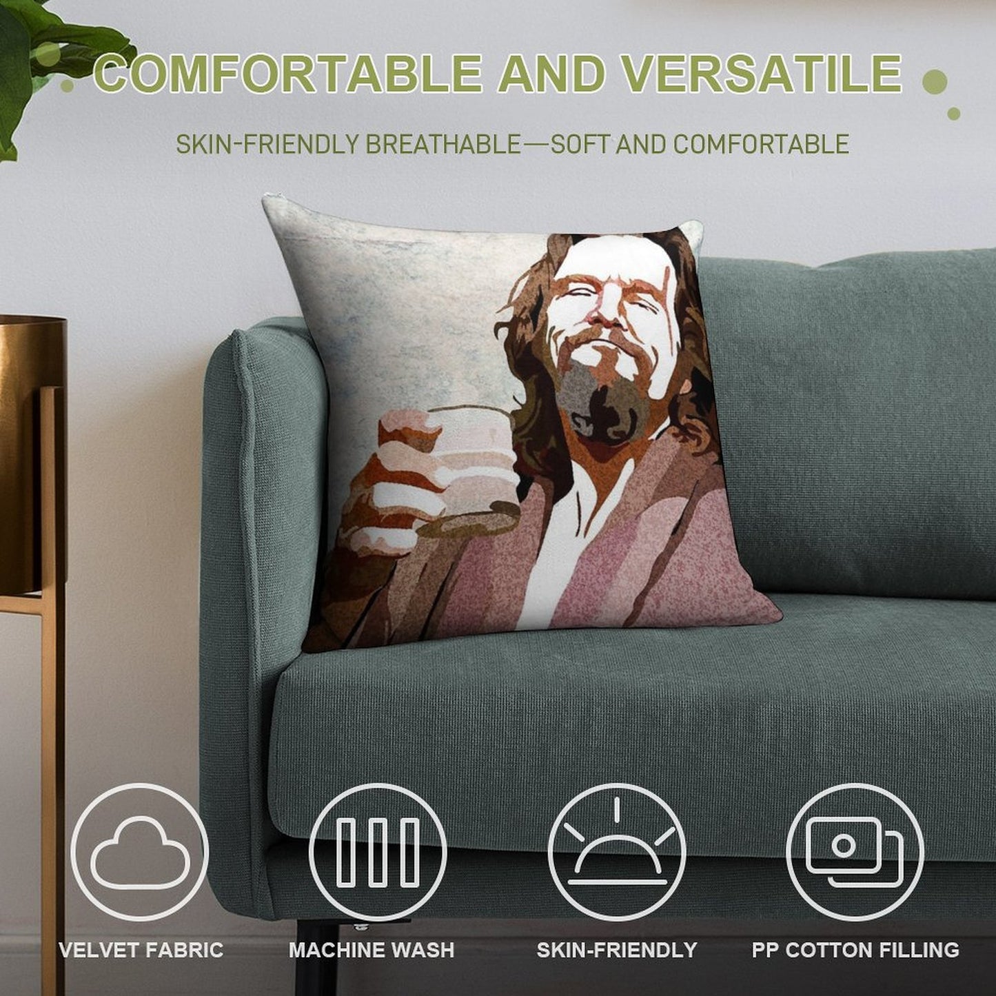 Big Lebowski DUDE Portrait Soft Anti-Pilling Throw Pillow
