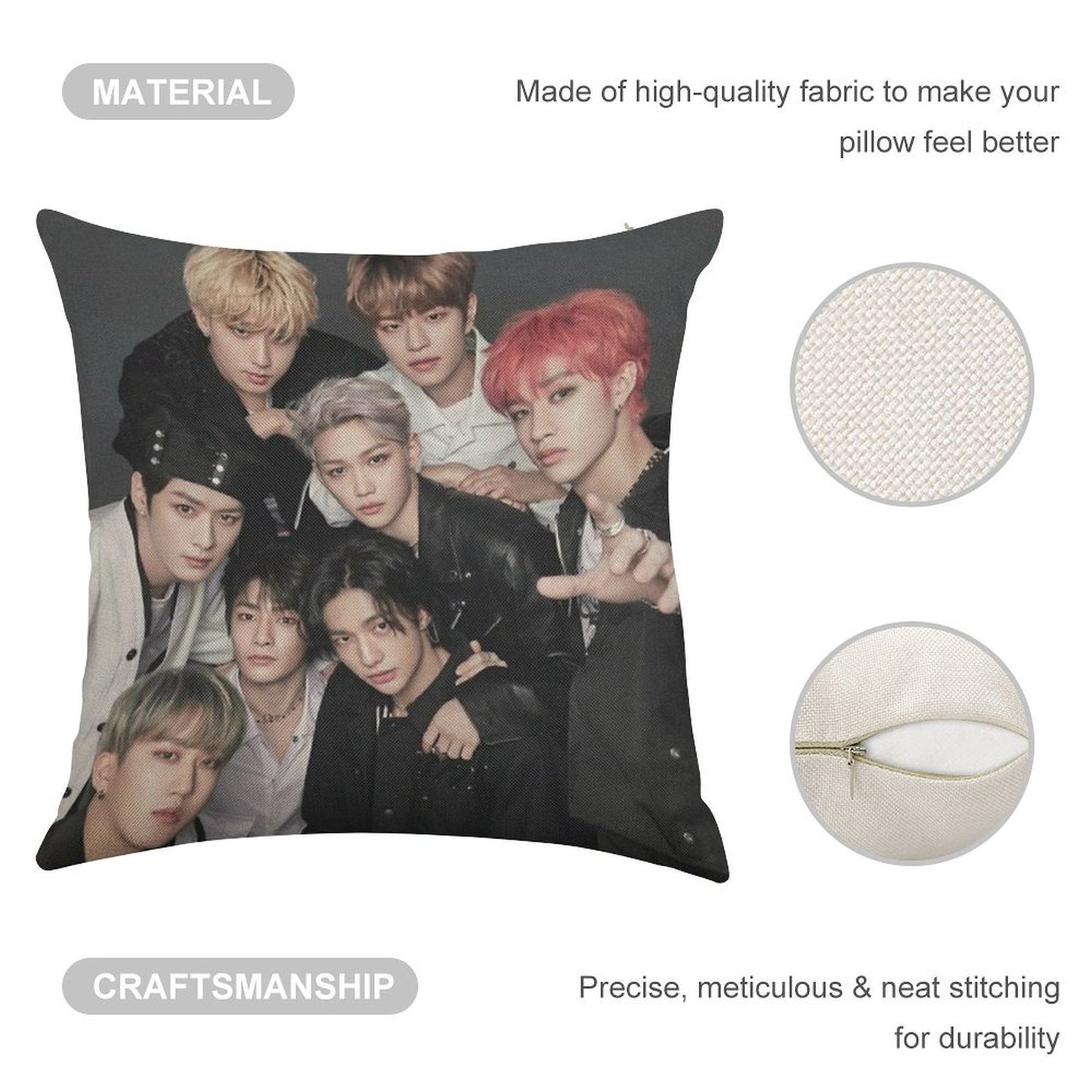Stray Kids Linen Throw Pillow Cover