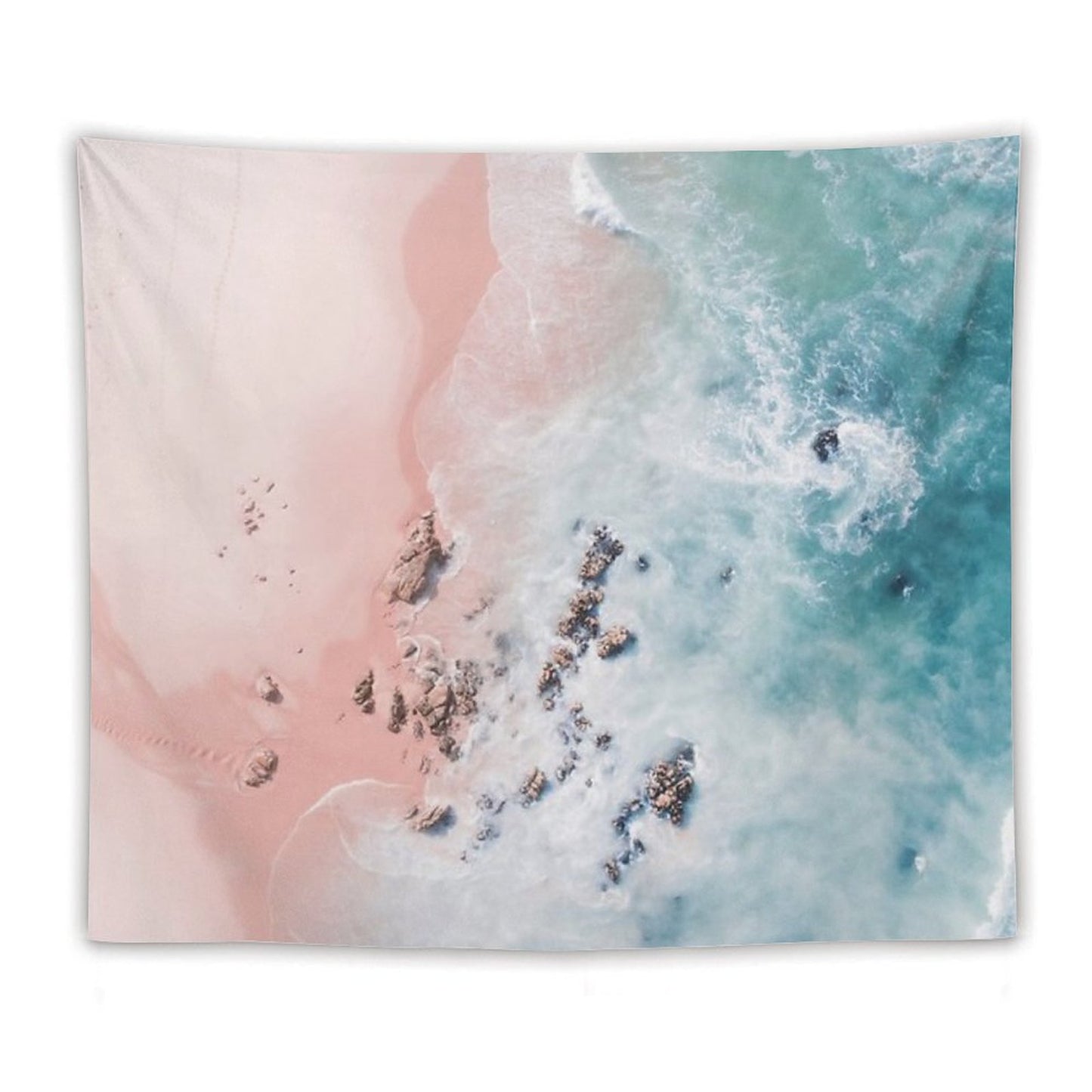 Sea Bliss - Aerial Pink Beach Ocean Sea Photography by Ingrid Beddoes Tapestry
