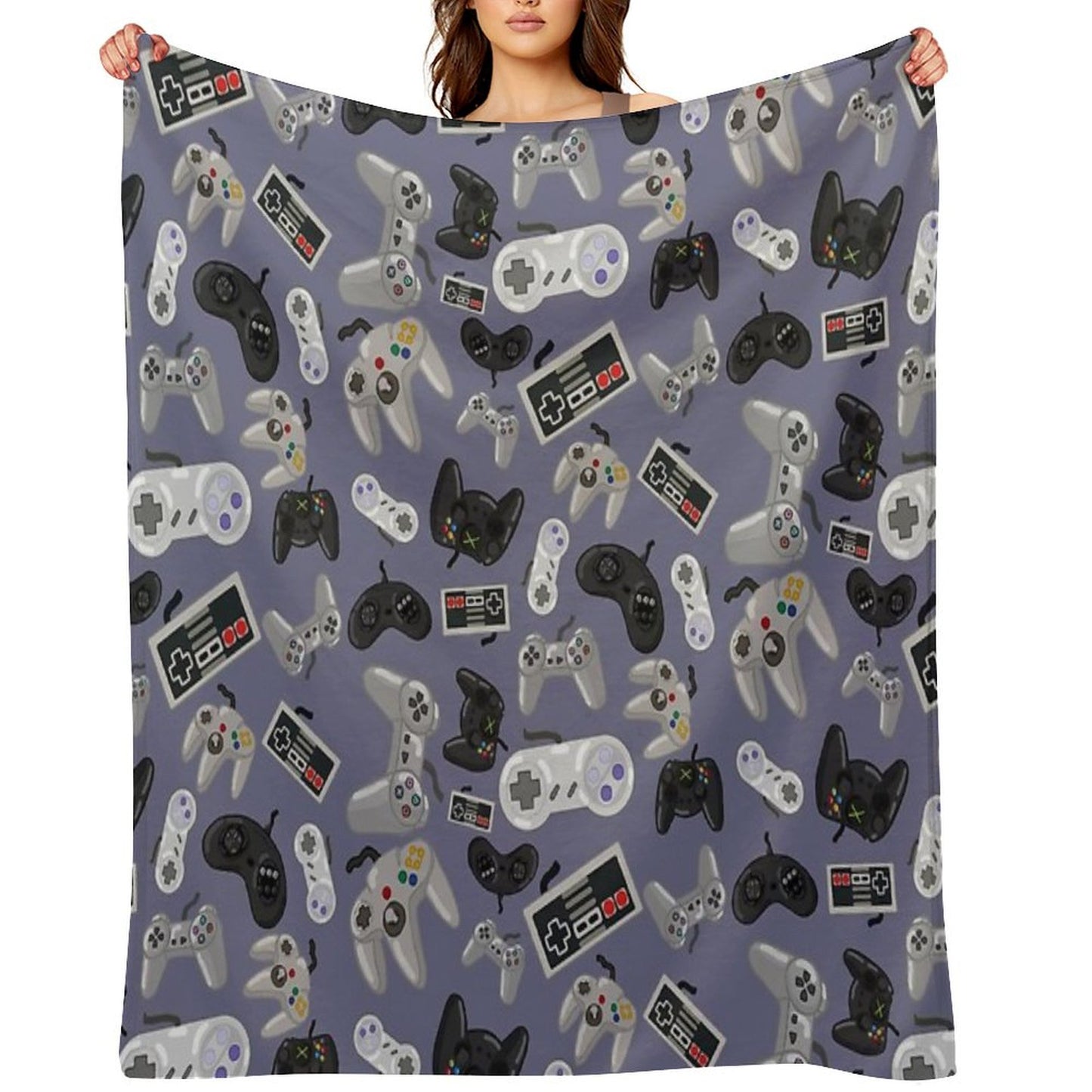 Old School Video Game Controllers - Repeating Pattern Throw Blanket