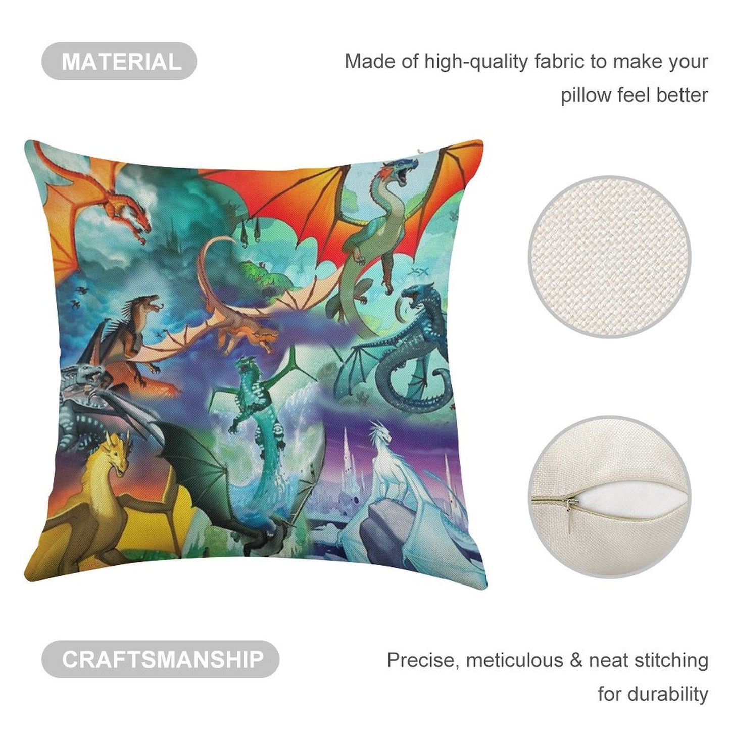 Wing of Fire All Dragon Pattern Background Linen Throw Pillow Cover