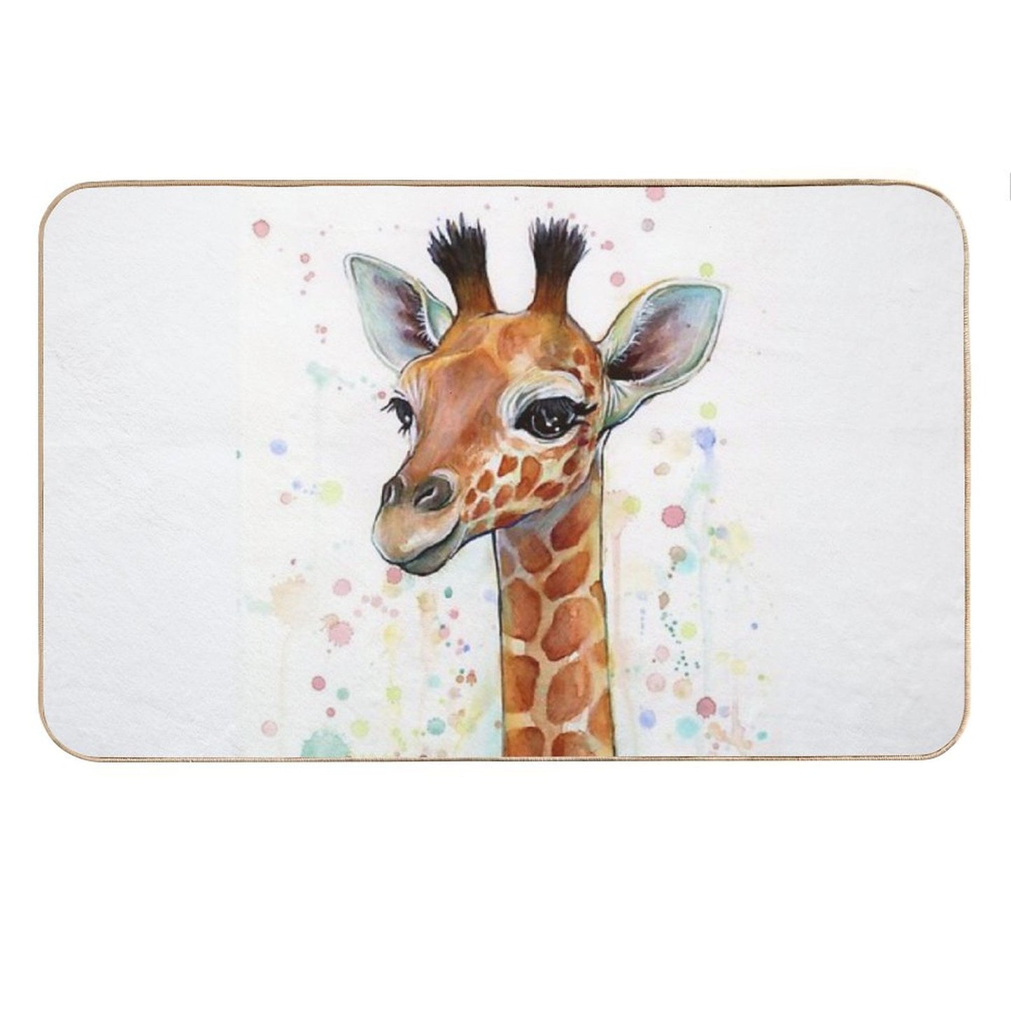 Baby Giraffe Watercolor Painting, Nursery Art Bath Mat