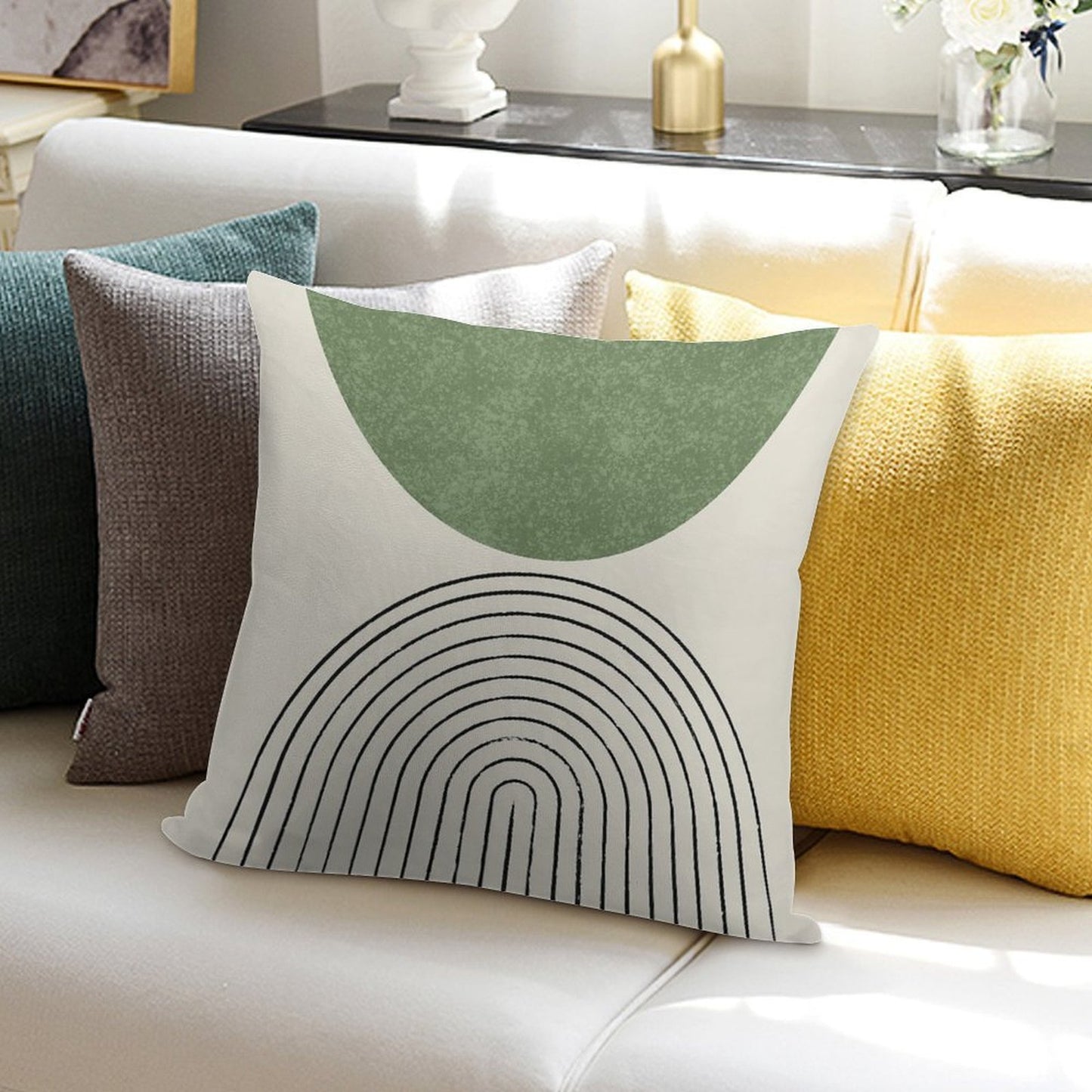 Arch Balance Green - Mid Century Modern Soft Anti-Pilling Throw Pillow