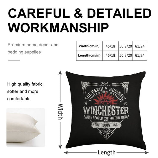 The Family Business Winchester Saving People And Hunting Things  Supernatural™ Linen Throw Pillow Cover