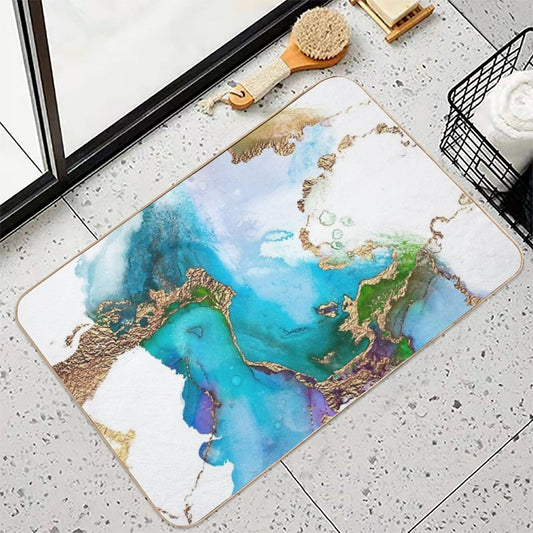 Abstract Faux Marble Mermaid Gemstone With Gold Glitter Bath Mat