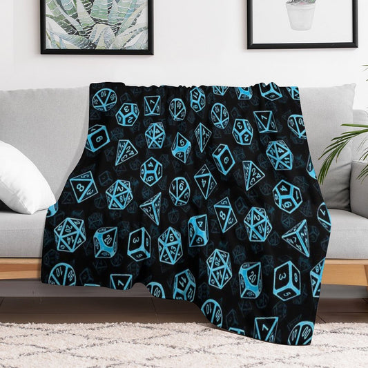 D20 Dice Set Pattern (Blue) Throw Blanket