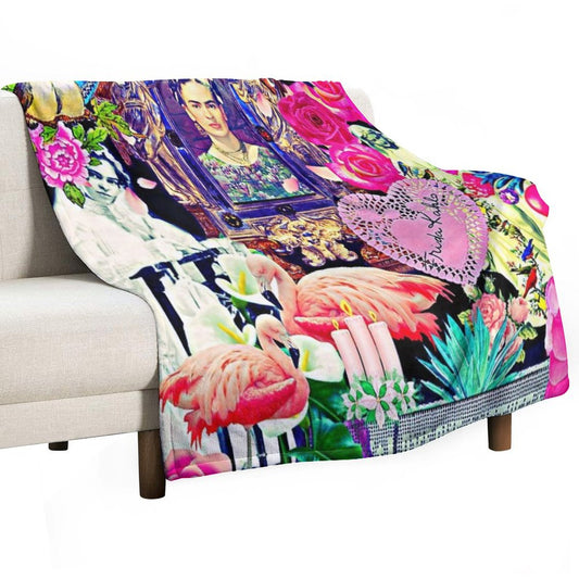 Frida Kahlo Love One Another Collage Throw Blanket