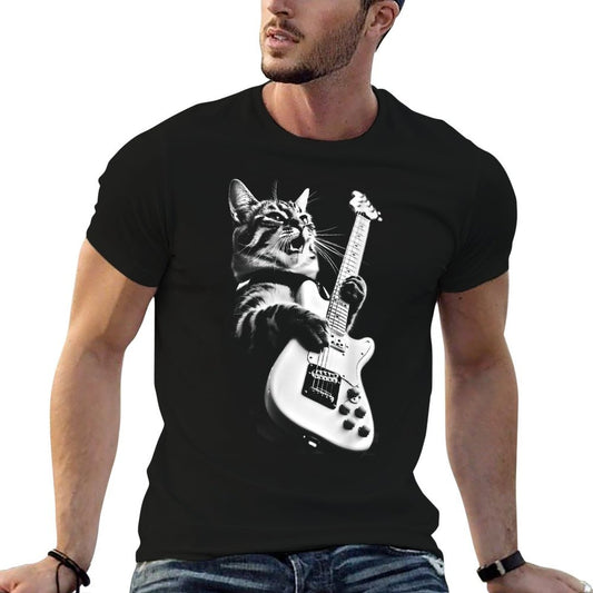 Unknown Designer Rock Cat Playing Guitar - Funny Guitar Cat  Tagless Design T-Shirt