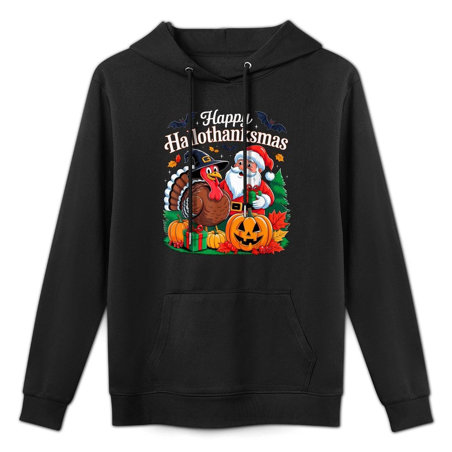 Happy Hallothanksmas Halloween Thanksmas Xmas Thanksgiving Medium-Weight Fabric Hoodie