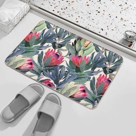 Painted Protea Pattern High-Traffic Bath Mat