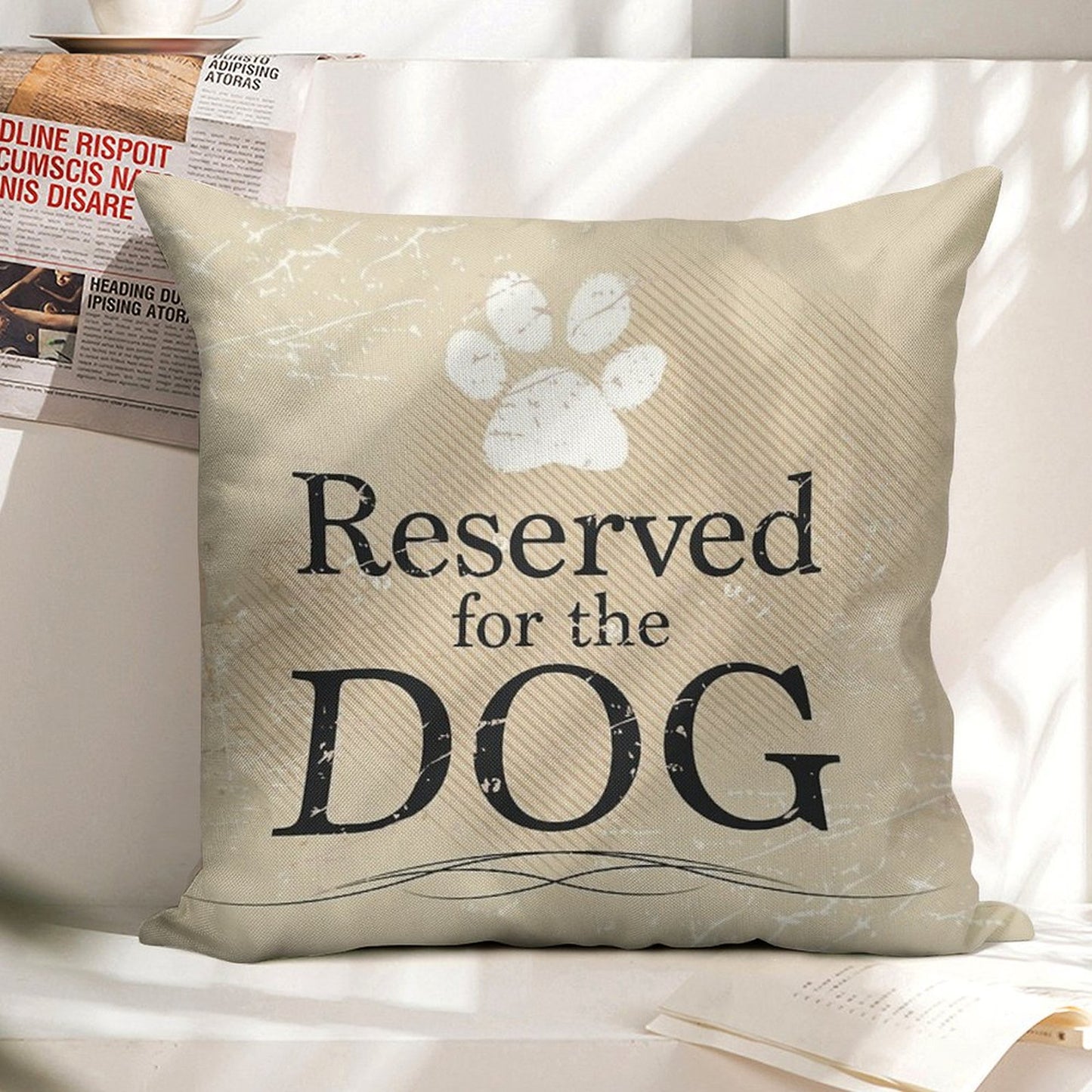 Reserved for The Dog (Tan) Linen Throw Pillow Cover