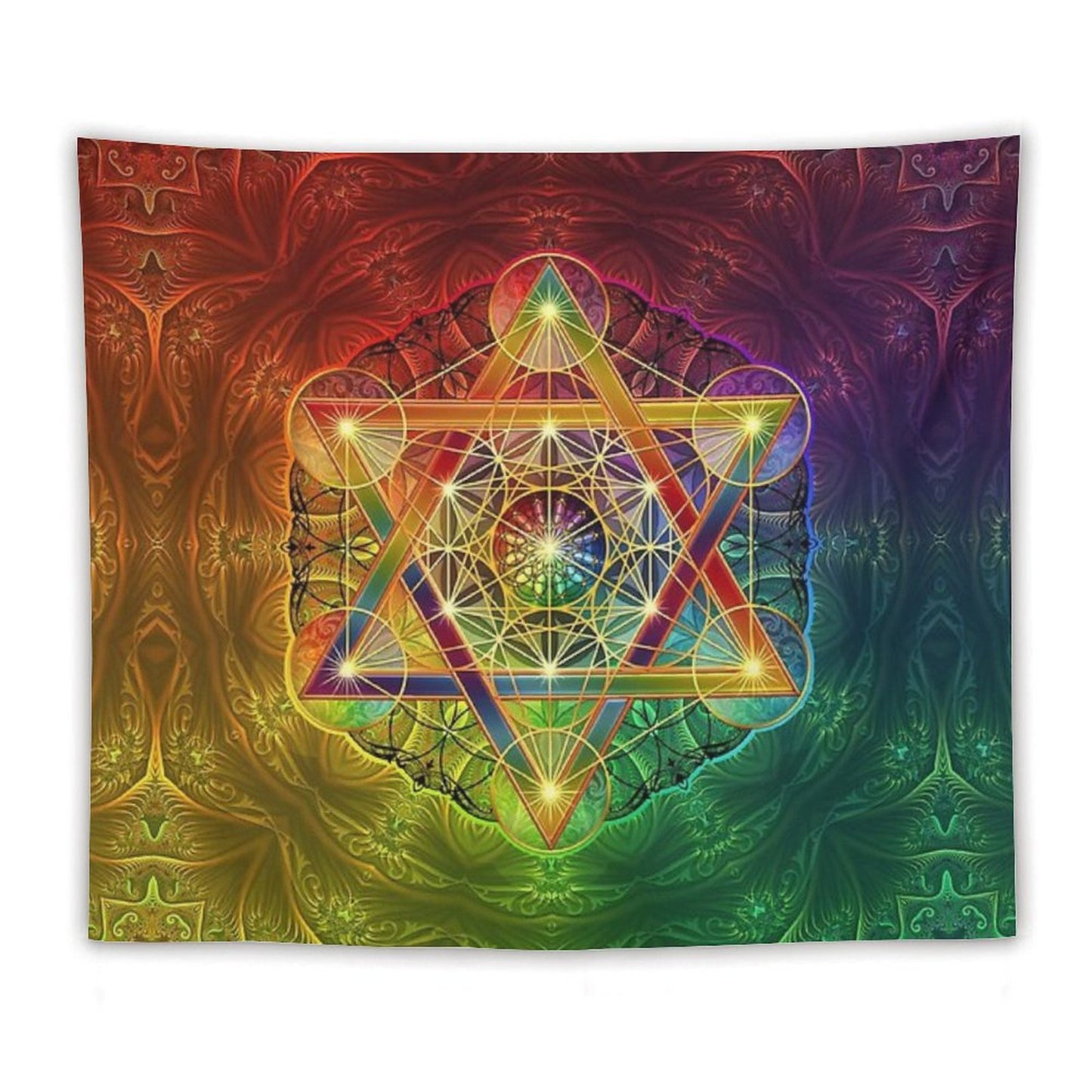 Metatron's Cube with Merkabah And Flower of Life Tapestry