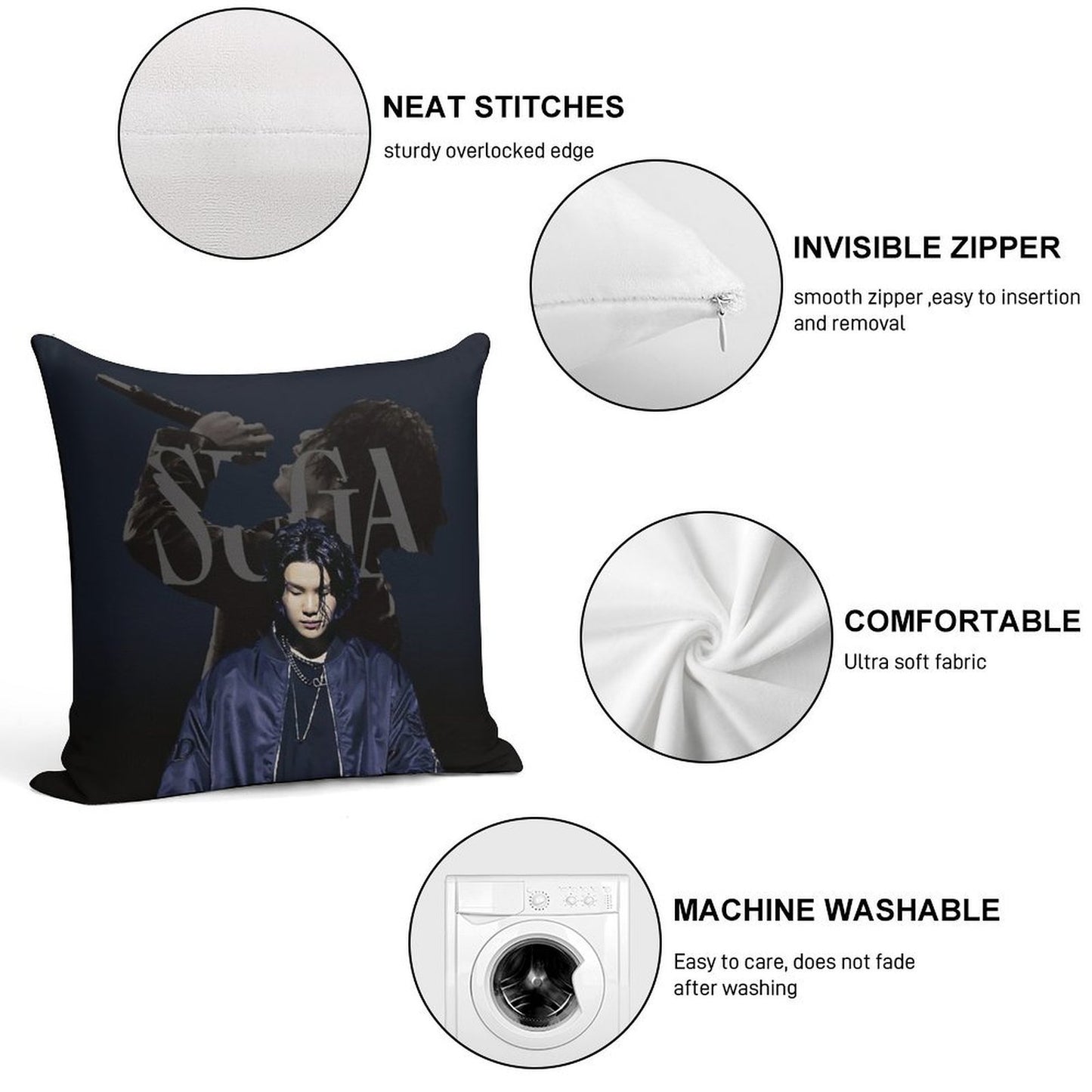SUGA D-DAY Soft Skin-Friendly Throw Pillow