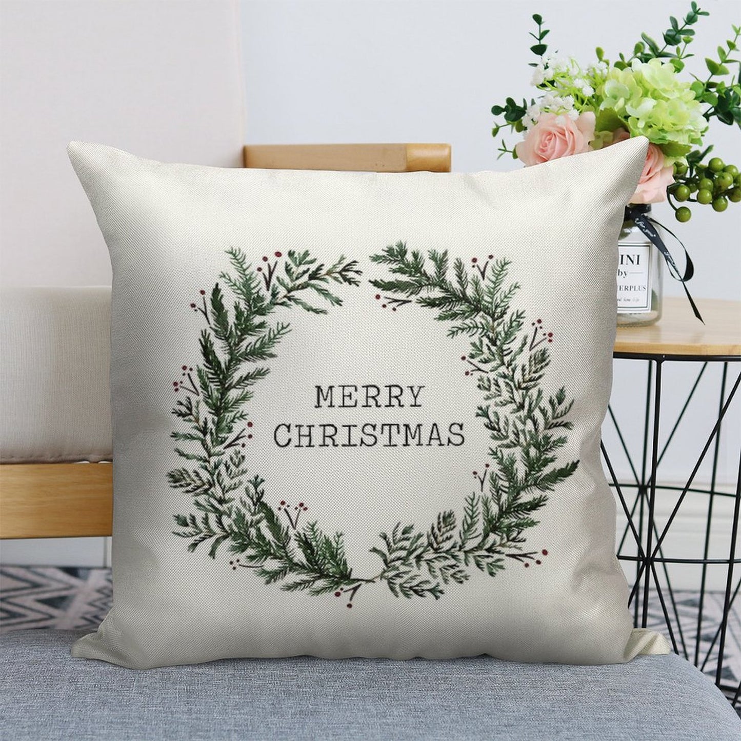 Simple Merry Christmas Linen Throw Pillow Cover