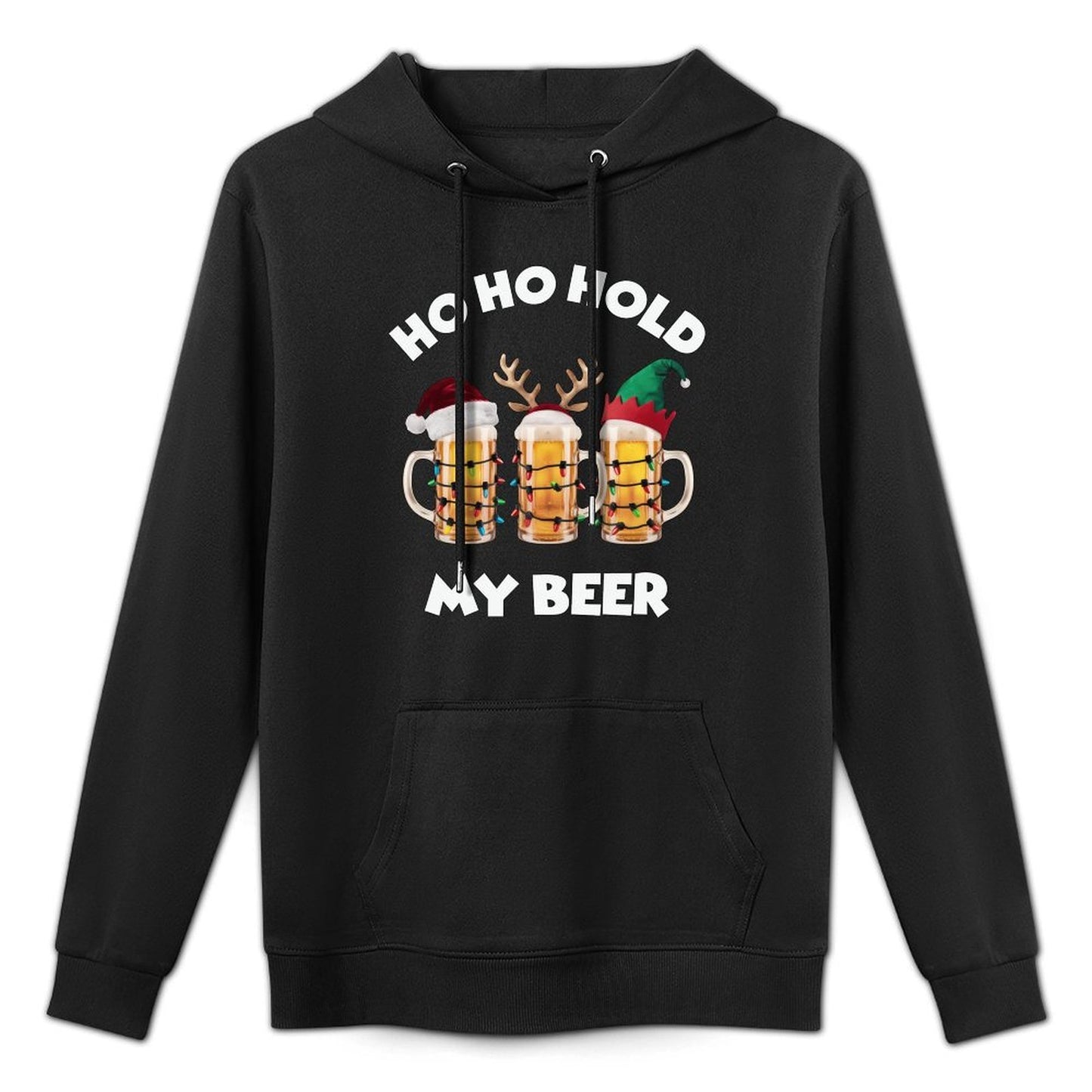 Christmas Ho Ho Hold My Beer Santa, Elf, And Reindeer Mugs Adjustable Hood Hoodie