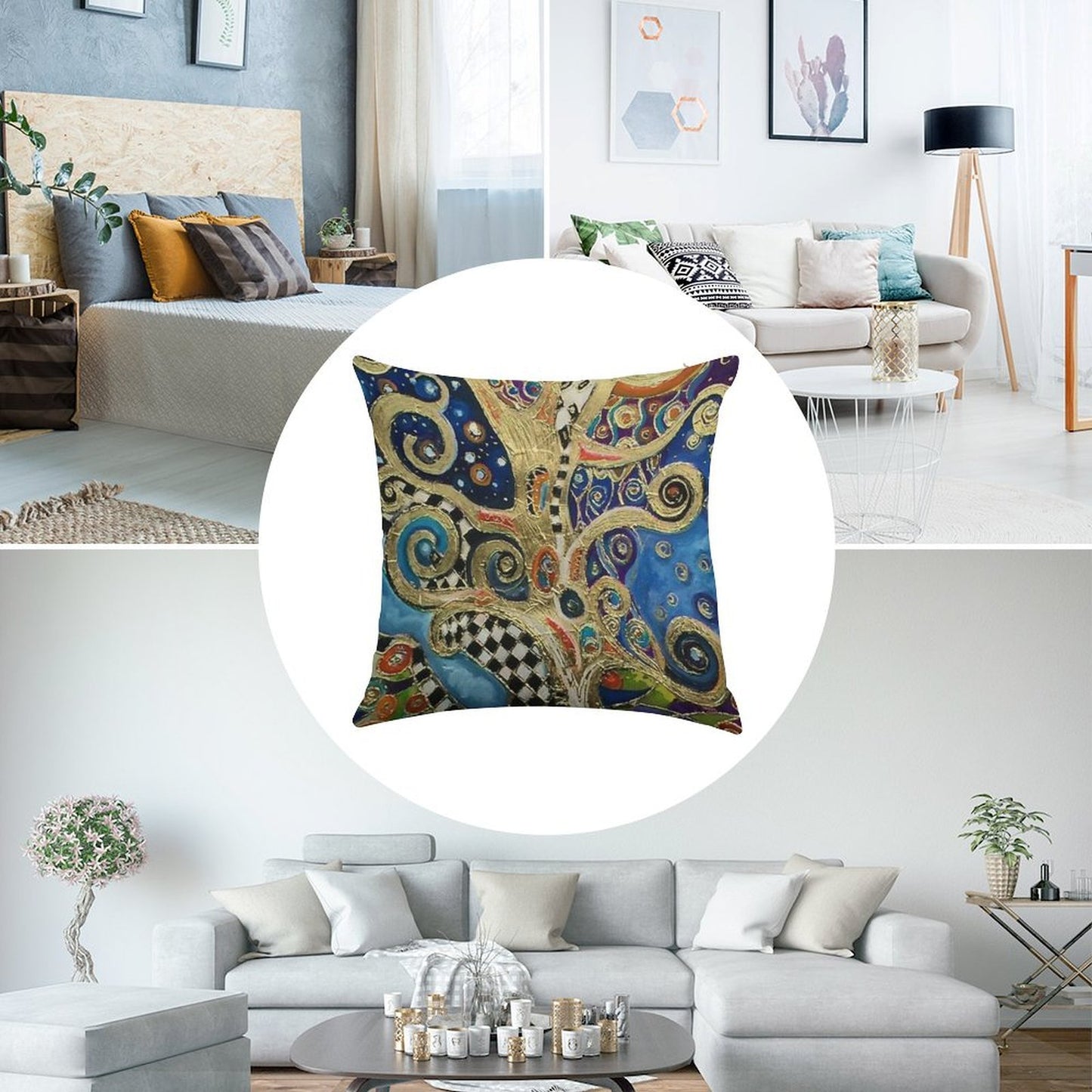 The Changing Seasons of Klimt Linen Throw Pillow Cover