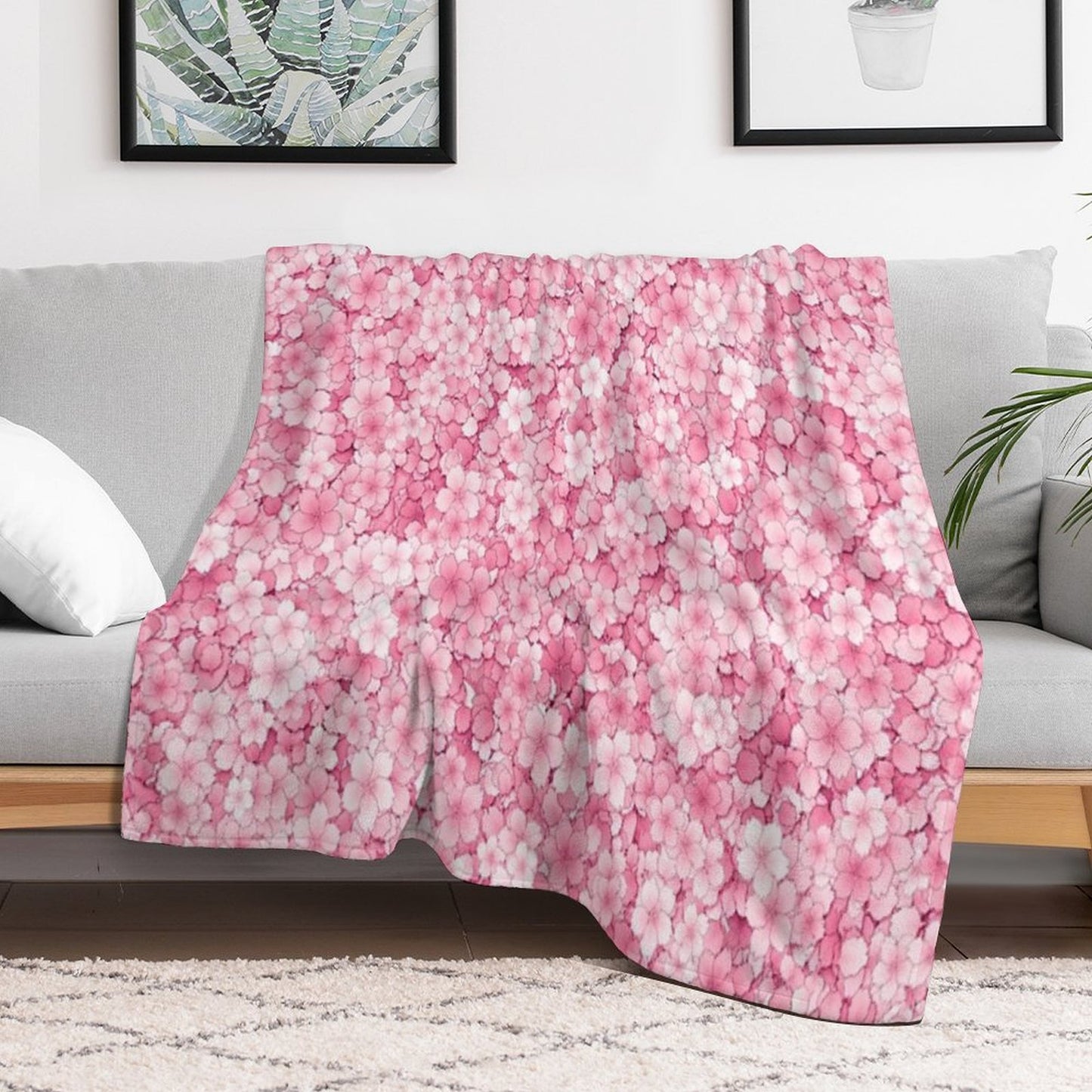Falling Sakura Cherry Blossom Throw Blanket