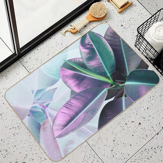 Violet Tropical Plant, Ficus Elastica Absorbent Bath Mat