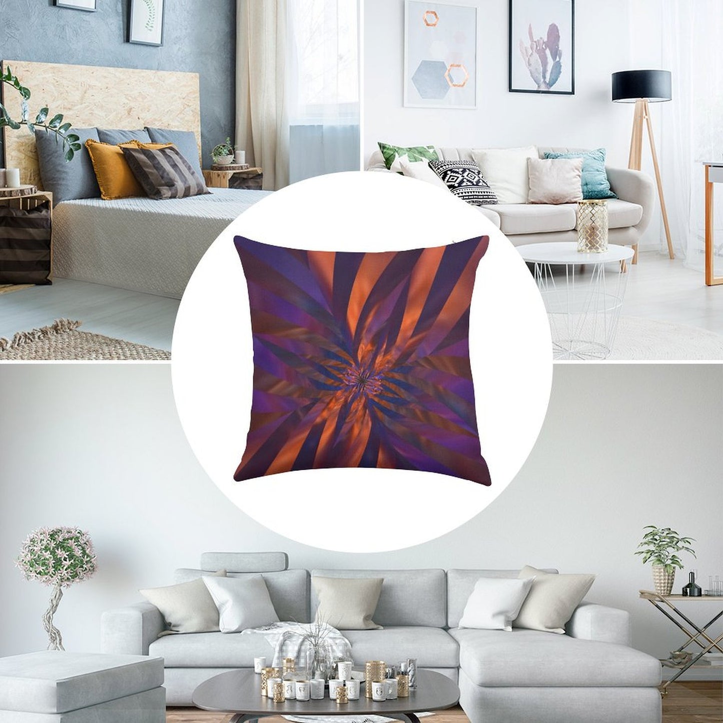 Abstract in Orange And Purple Linen Throw Pillow Cover