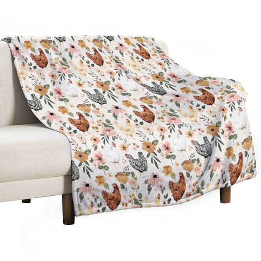 Watercolor Chicken Floral, Charlotte Floral Collection Throw Blanket
