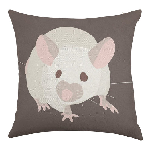 Pet Portrait White Mouse with Red Eyes Linen Throw Pillow Cover