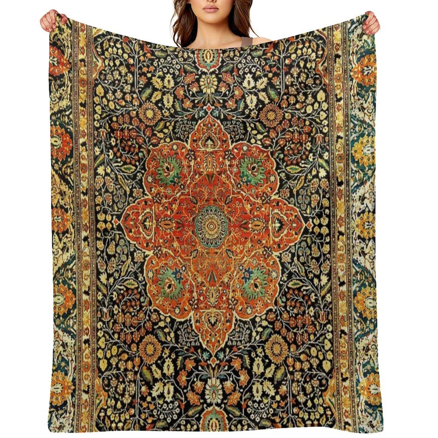 Antique Persian Mohtashem Kashan Rug Print Throw Blanket