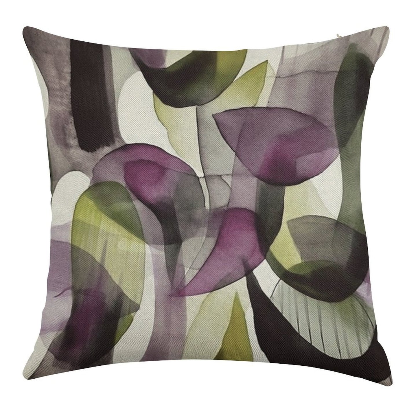 Abstract Watercolor in Purple And Green Linen Throw Pillow Cover