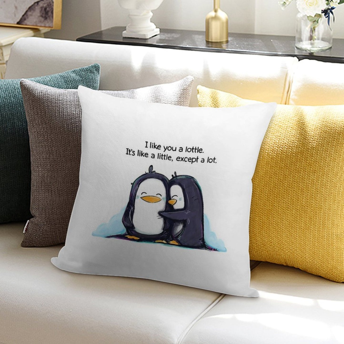 I Like You A Lottle Penguins Soft Warmth Comfort Throw Pillow
