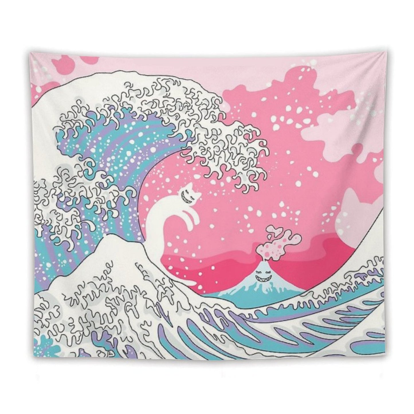Psychodelic Bubblegum Kunagawa Surfer Cat Tapestry