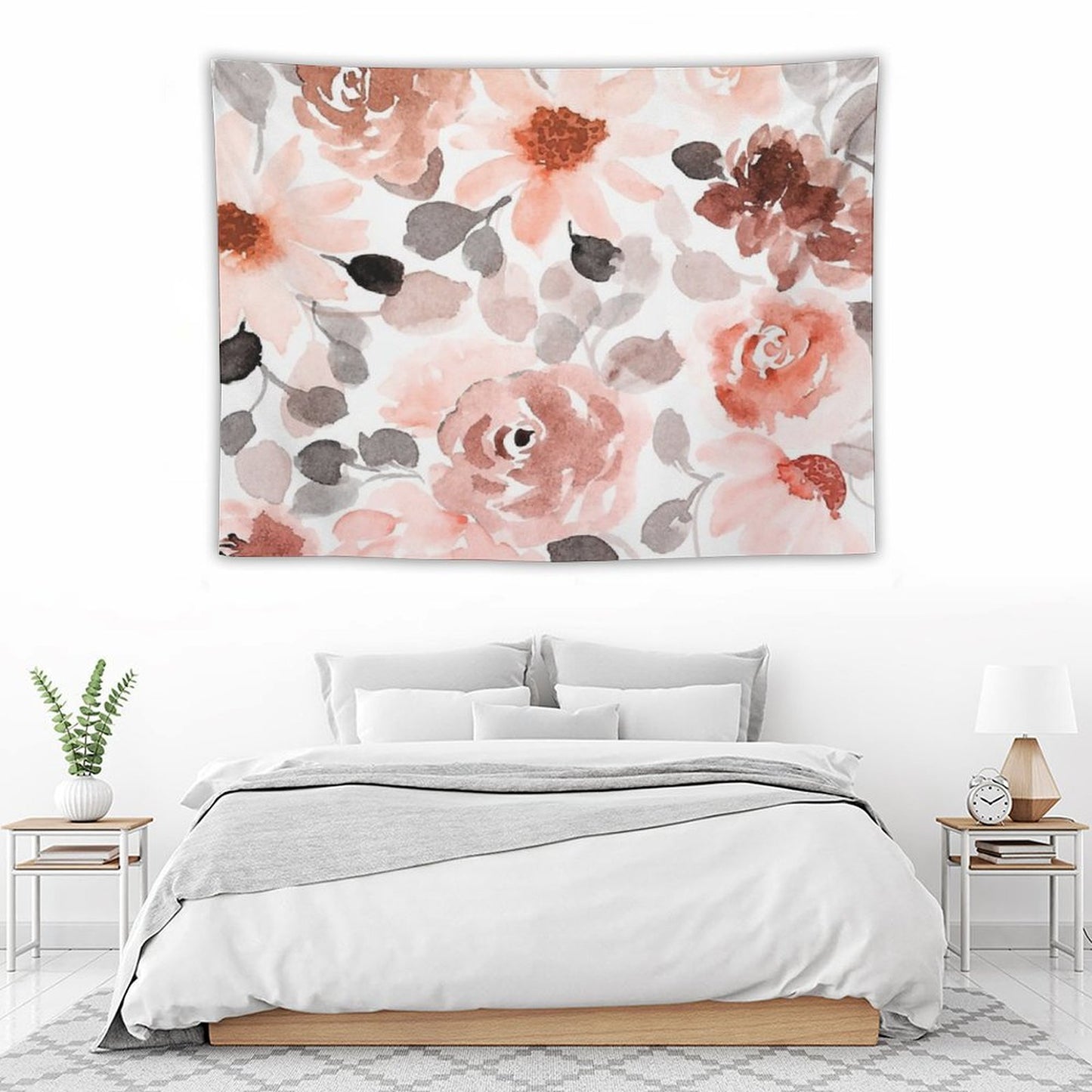 Floral, Watercolor, Soft, Pastel, Rose Gold, Blush Pink And Gray Tapestry