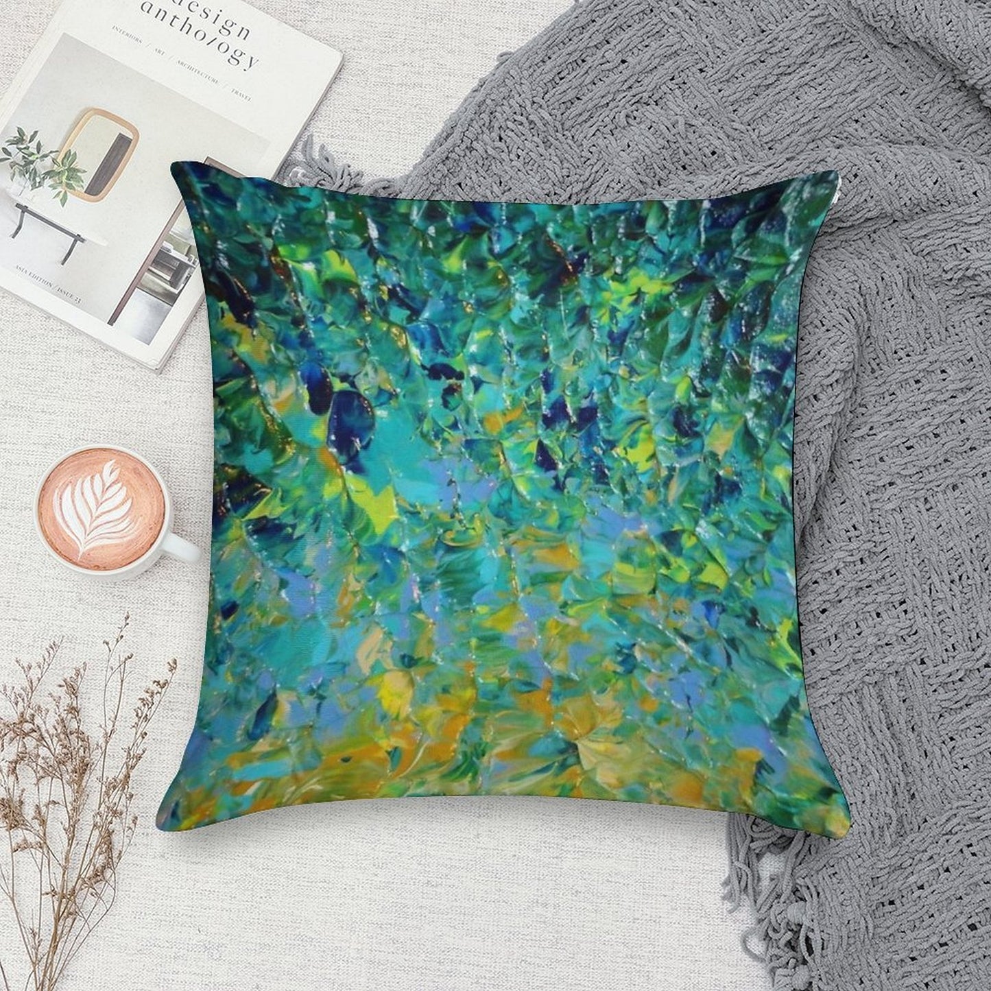 BEAUTY BENEATH THE SURFACE - Stunning Lake Ocean River Water Nature Green Blue Teal Yellow Aqua Abstract Soft Hidden Zipper Throw Pillow