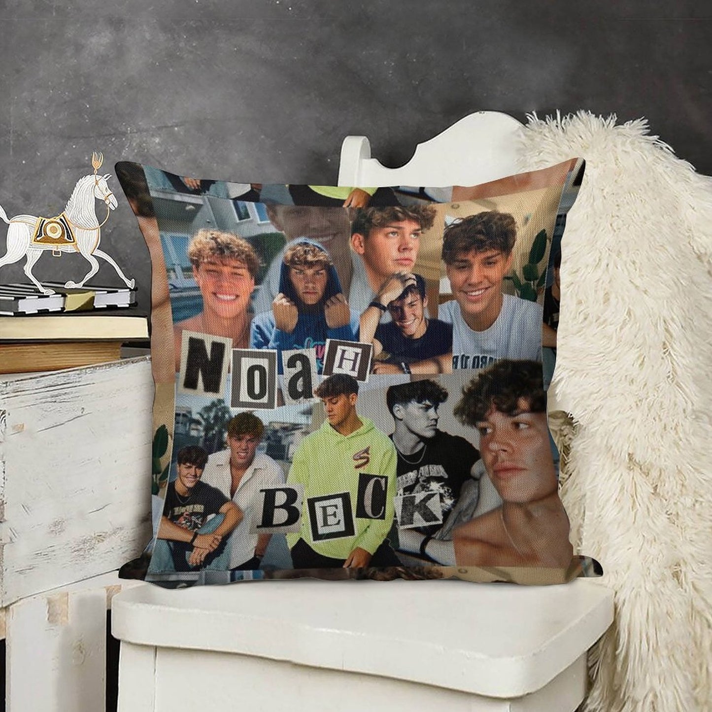 Noah Beck Collage Linen Throw Pillow Cover