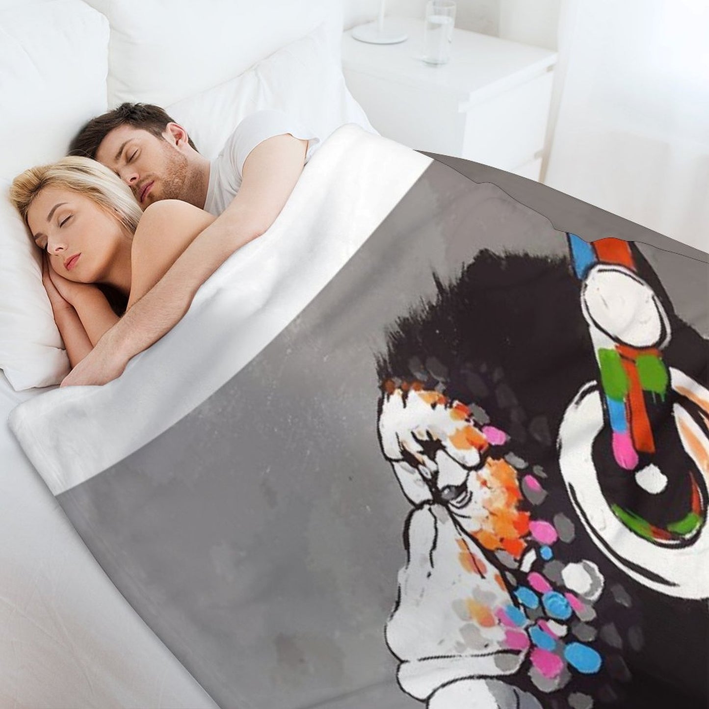 Banksy DJ Monkey Thinker with Headphones Throw Blanket