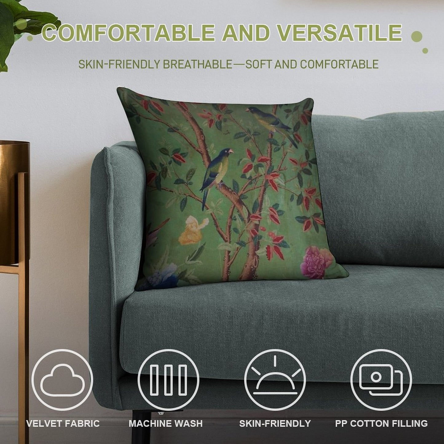 Green Dream Chinoiserie Soft Warmth Comfort Throw Pillow