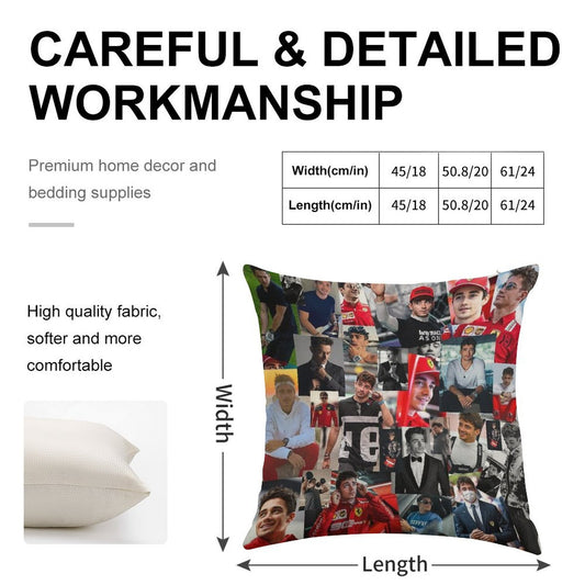 Charles Leclerc Monacan Motorsports Racing Driver Collage Linen Throw Pillow Cover