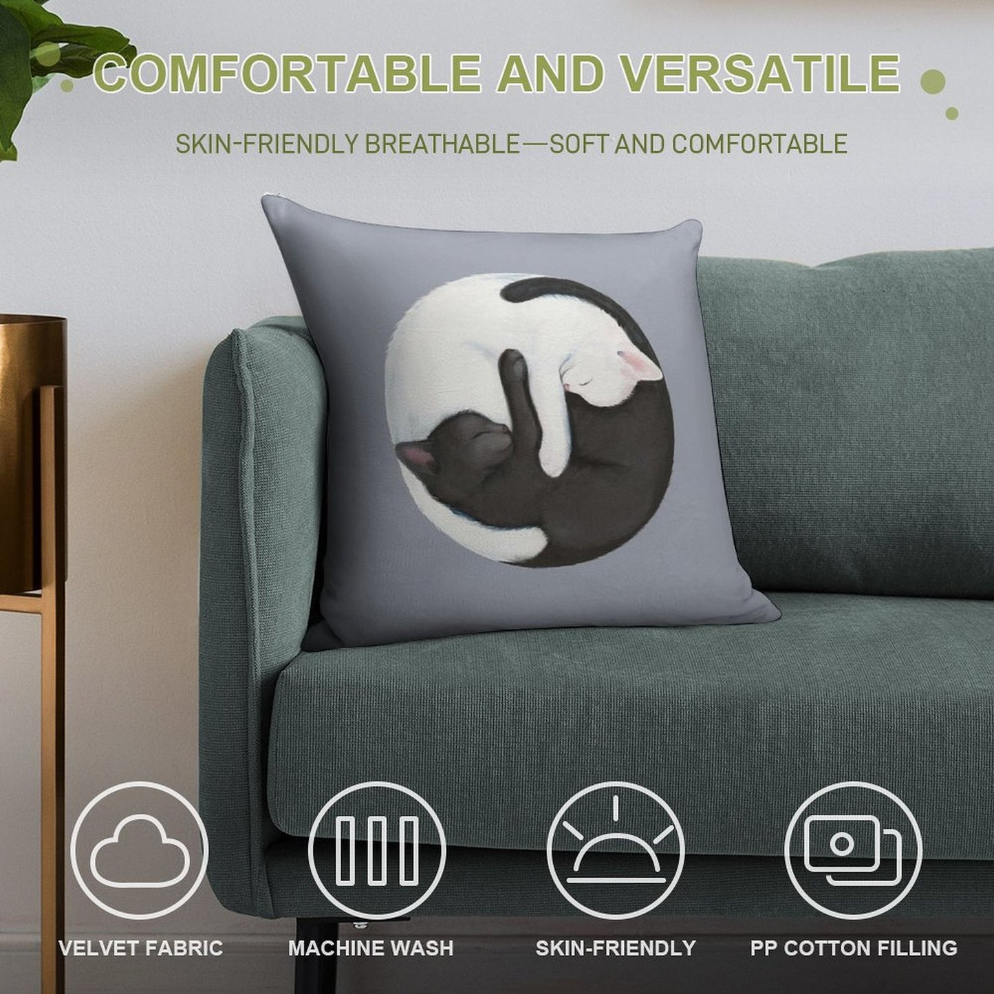 Yin Yang Balancing Cats Soft Bedroom Essential Throw Pillow