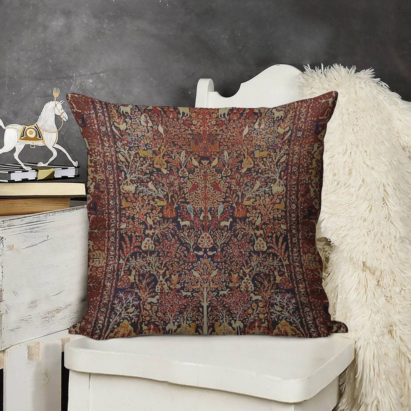 Persian Vintage Antique Carpet Nature Fine Art Linen Throw Pillow Cover
