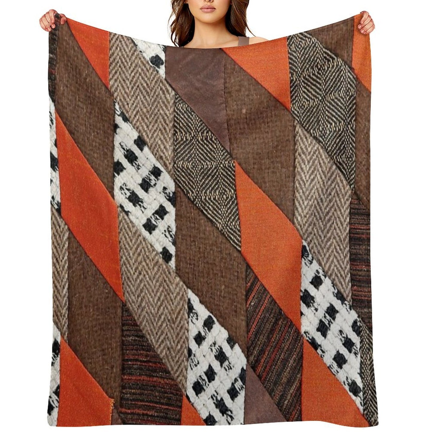 Brown Vintage Retro Patchwork Throw Blanket