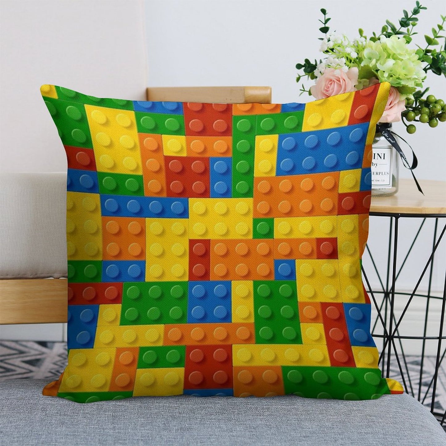 Building Blocks Construction Brick Linen Throw Pillow Cover